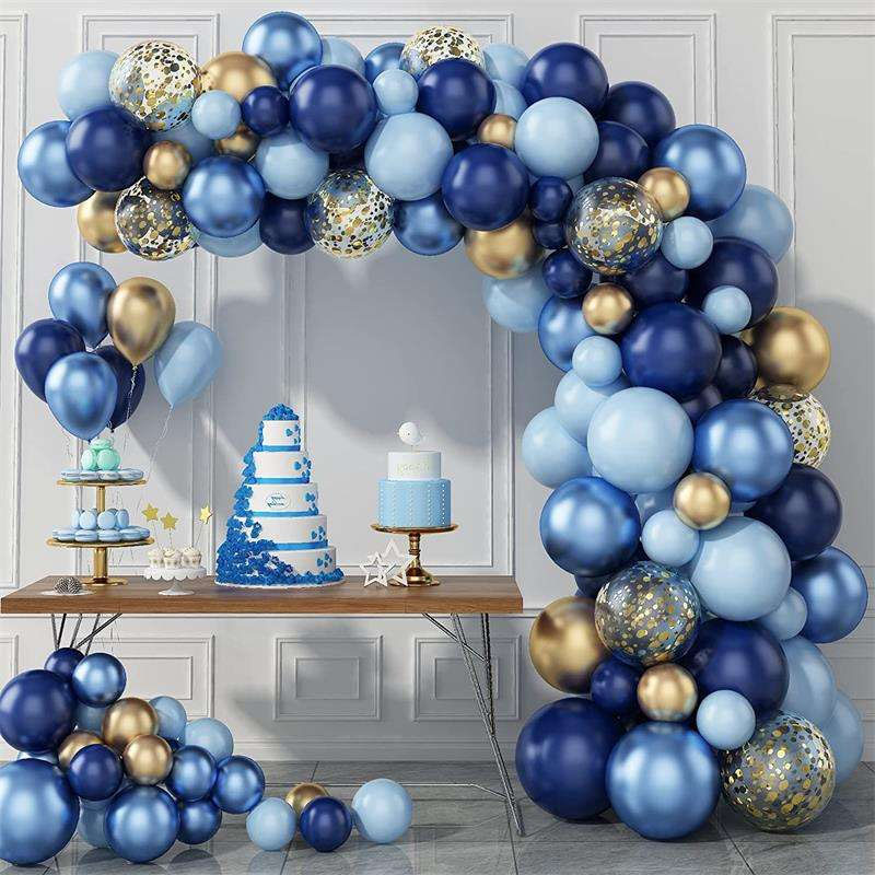 Bóng bay kim loại màu xanh Garland Gold Confetti Balloon Arch